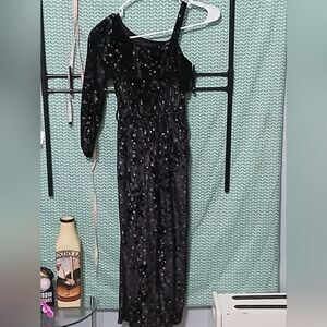Justice size 7/8 Black Glitter One Shoulder pantsuit